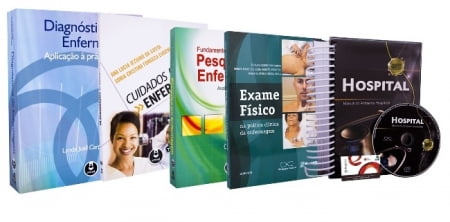 LIVRO KIT ENFERMAGEM HOSPITAL 5 VOLUMES COM ESTETOSCóPIO E ESFIGMOMANÔMETRO